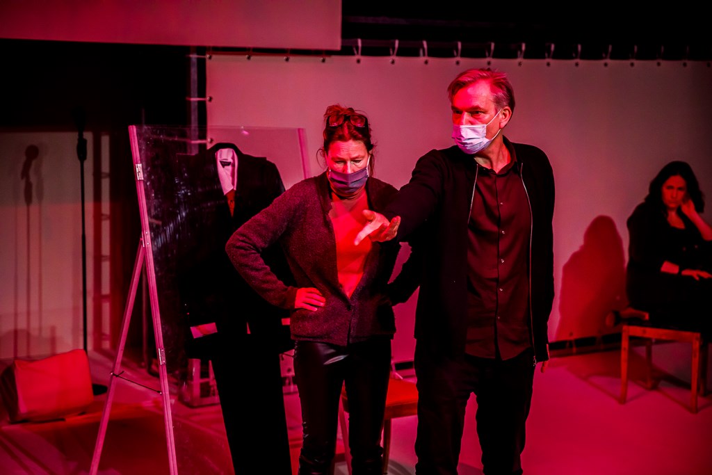 Próby SKÓRY WĘŻA: Aleksandra Justa, Artur Urbański – reżyser, Joanna Kwiatkowska-Zduń. Fot. Krzysztof Bieliński